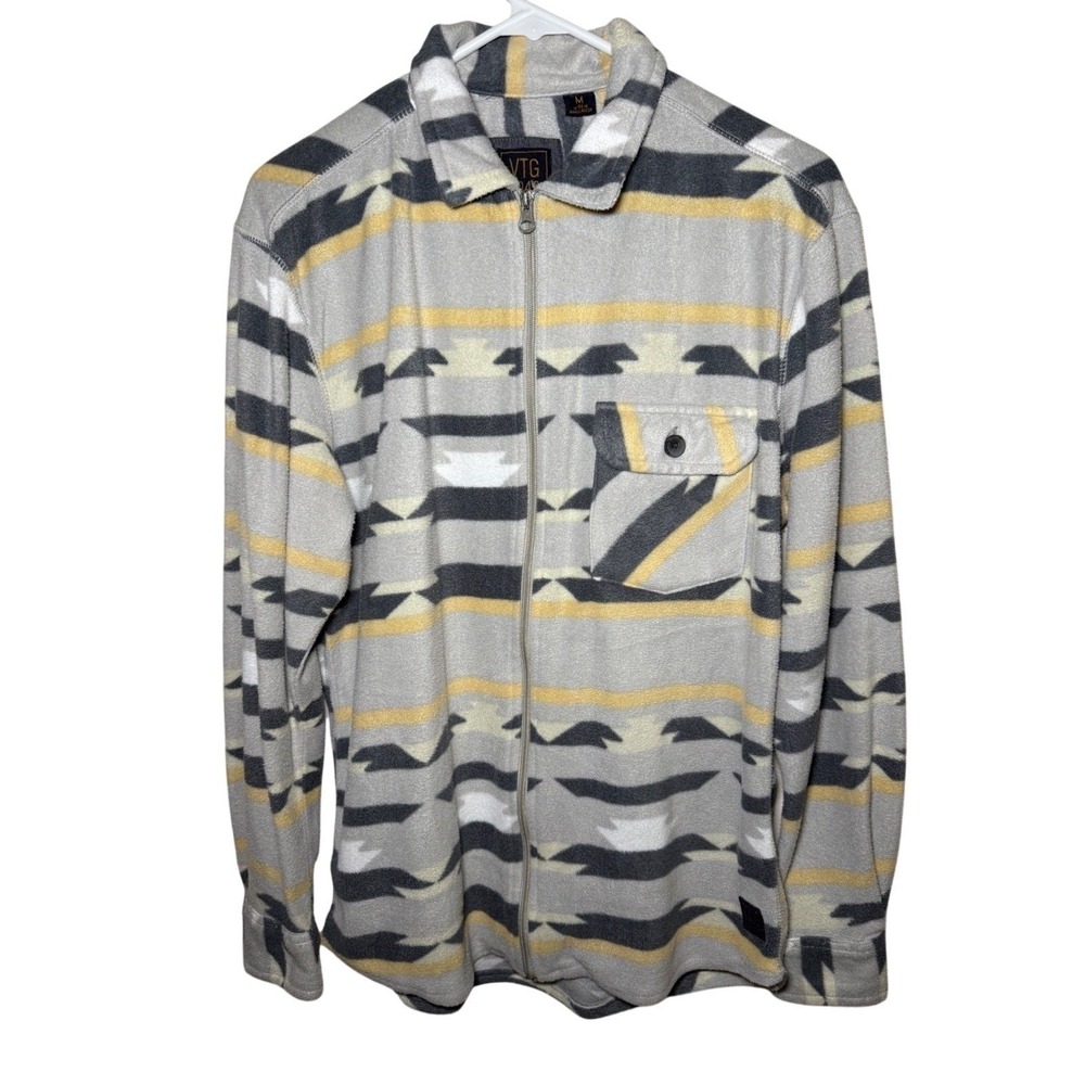 Vintage 1946 Fleece Sweater Mens Medium Light Gray Geometric Print